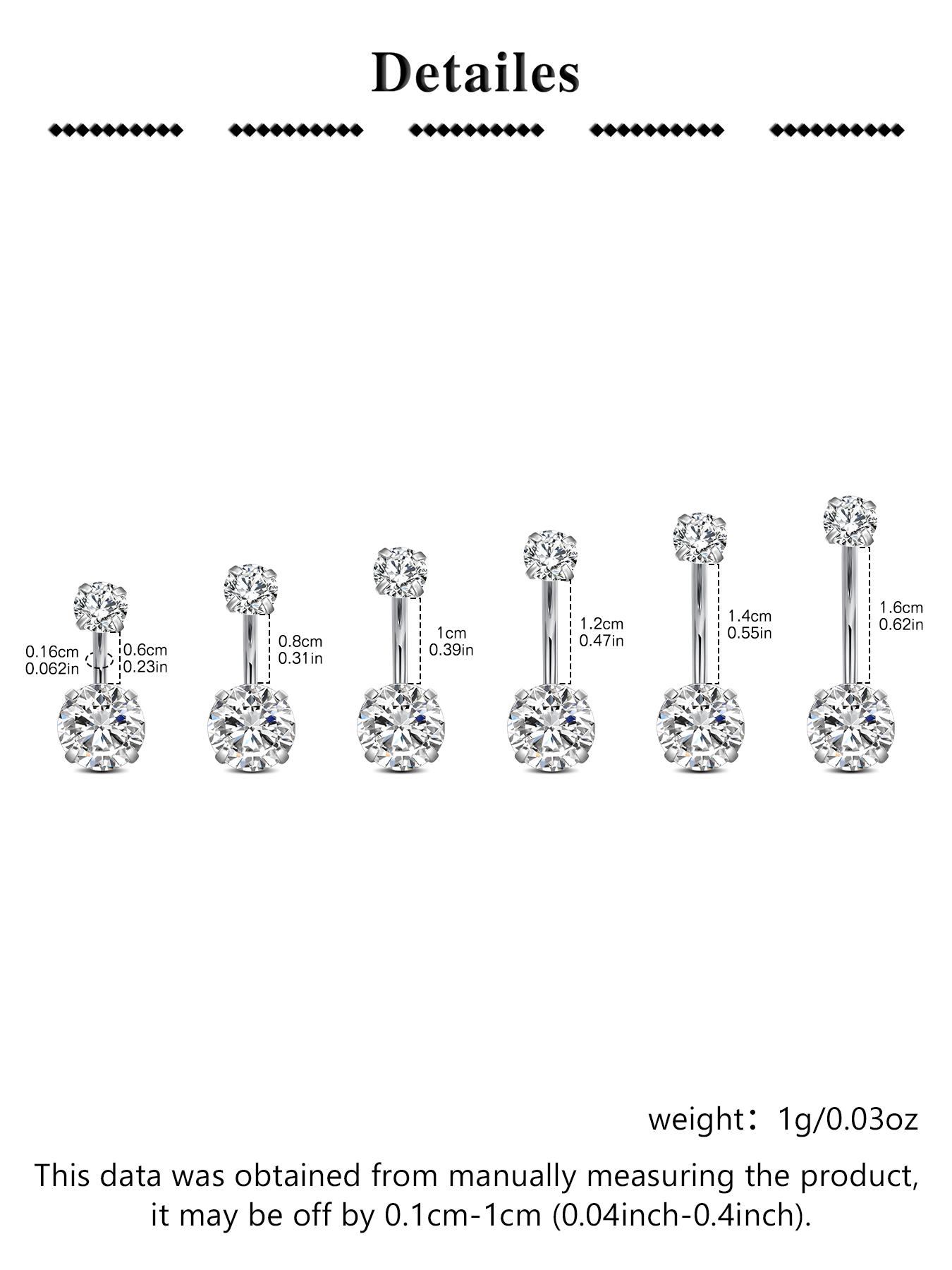 14Gauge Belly Button Rings, G23 Titanium Alloy Cubic Zirconia Navel Barbell Rings Body Piercing Jewelry 6/8/10/12/14/16mm