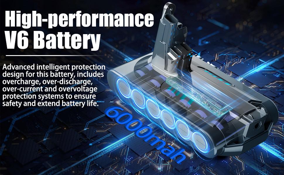 6.0Ah 21.6V Lithium Battery for Dyson V6 Battery Replacement SV03 SV04 DC58 DC59 DC61 DC62 DC72 DC74 Animal Absolute Fluffy Motorhead Slim 6-Cell VTC4 SV05 SV06 SV07 SV09