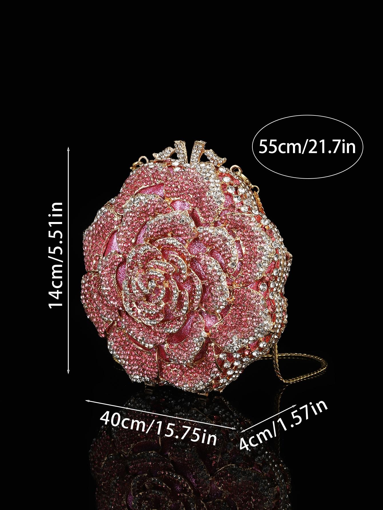 1pc Mini Elegant Clutch Bags Rhinestone Flower Design Evening Purses For Party&Prom,Luxury Metal Crystal Handmade Clutch Bags For Women,Full Diamond Dinner Clutches Novelty/Glitter Handbags For Wedding Bride/Gifts