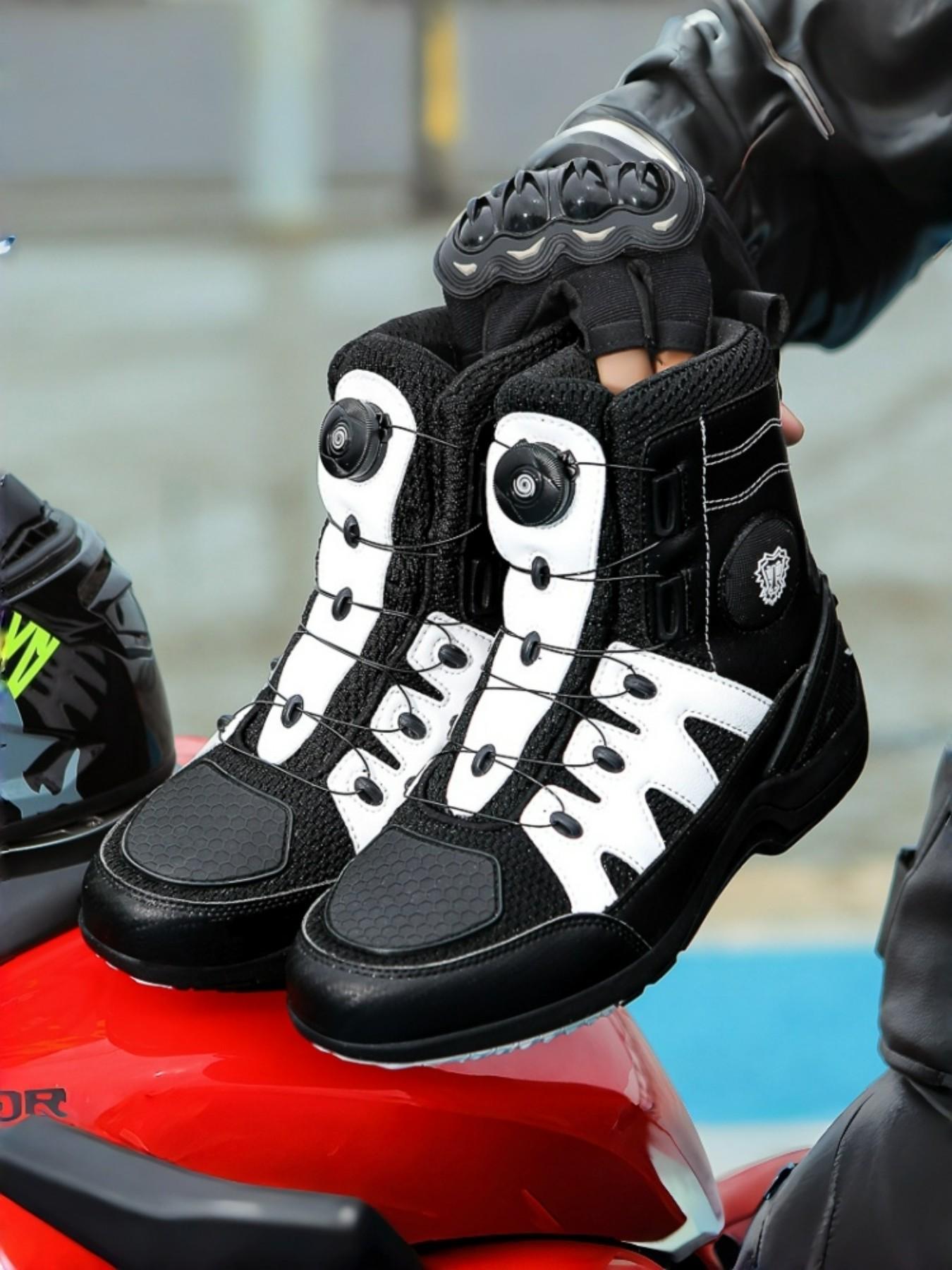 Men's Motorcycle Riding Boots, Anti-Slip Durable Comfortable Racing Shoes, Waterproof Protective Design, Ideal for Motorbike Enthusiasts
