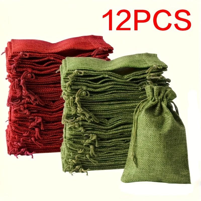 12 Pcs Hemp Drawstring Gift Bags, Reusable Holiday Craft Supplies, Wedding Favors Party Decor, Minimalist Style