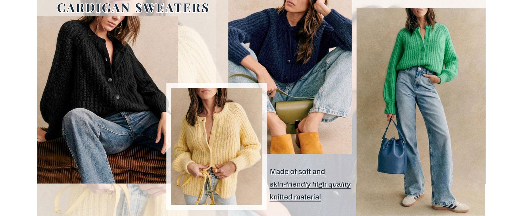 SCUSTY Women's Casual Long Sleeve Crewneck Button Down Cardigan Sweater Knit Outwear Loose Fit Solid Color Knitwear for Spring Fall