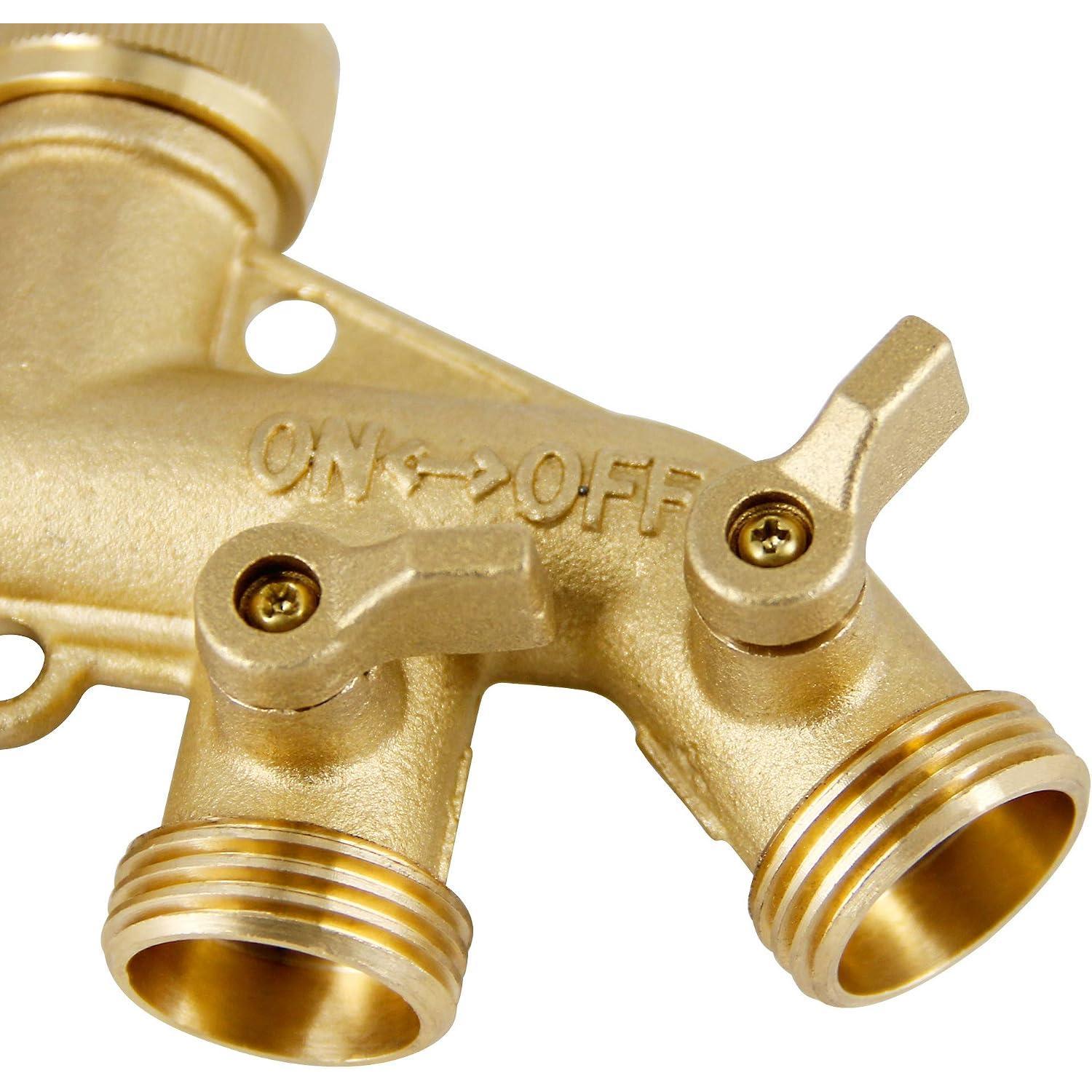 4 Way Brass Hose Splitter, 3/4" Heavy-Duty Brass Garden Hose Splitter, Garden Hose Adapter Connector