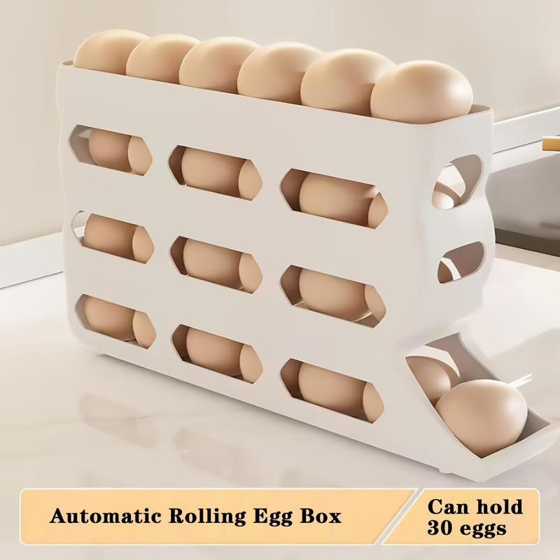 30-egg fridge rack - Automatic rolling fridge egg storage box, space-saving egg dispenser holder, Refrigerator Organizer, 4-layer fridge egg rack, large-capacity fridge egg storage box (white) Easter gift (DM378-2723