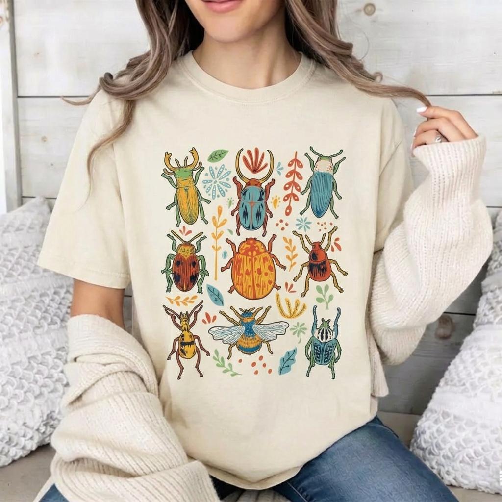 Vintage Acid Wash Bug Insect Graphic Tee Goblincore Aesthetic Shirt