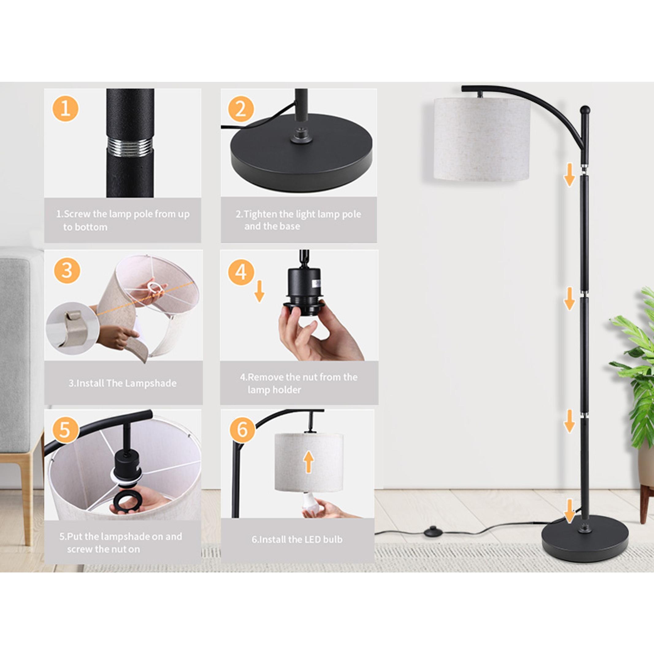 Arc Floor Lamp,Modern Floor Lamp with 3 Color Temperatures Bulb,Metal Standing Lamps with Adjustable Hanging Lampshade,Tall Floor Lamps for Living Room (Black)