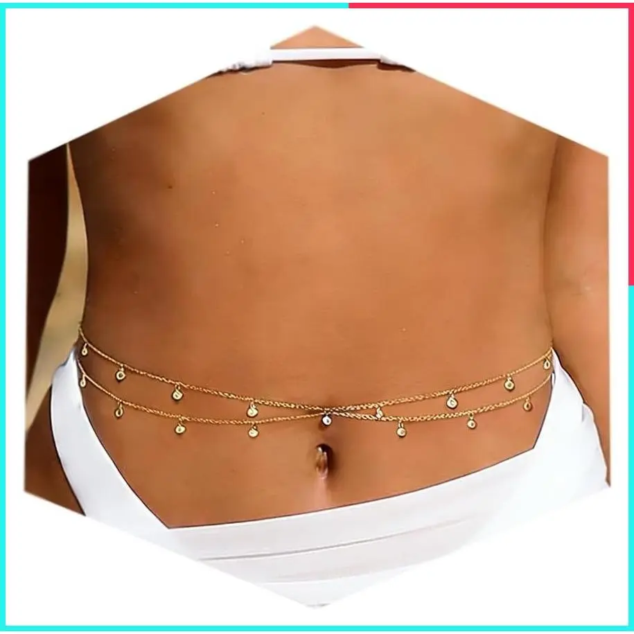Trendy Gold Silver Belly Chain Waist Chain for Women Stomach Back Body Jewelry for Backless Dress Sexy Bra Non Tarnish Waterproof Plus Size