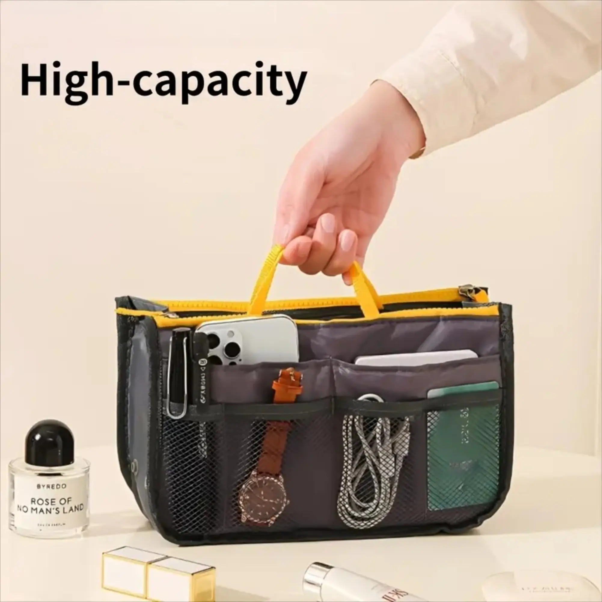 Extra Large Capacity Purse Organizer Insert for Women, Portable Handbag Liner with Double Zipper Compartments and Multiple Pockets, Multifunctional Storage Organizer for Travel and Daily Use