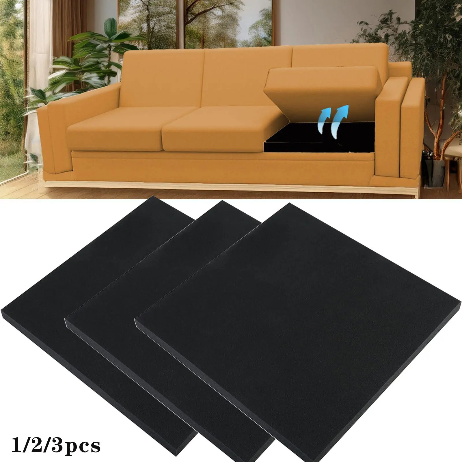 40D Square High-Rebound Sofa Cushion Support, Insertable Sofa Seat Pad, Couch Seat Pad for Sunken Seats, Durable and Comfortable, Dimensions: 20"x20"x1.6", Black/Gray #GLOBAL PICKS