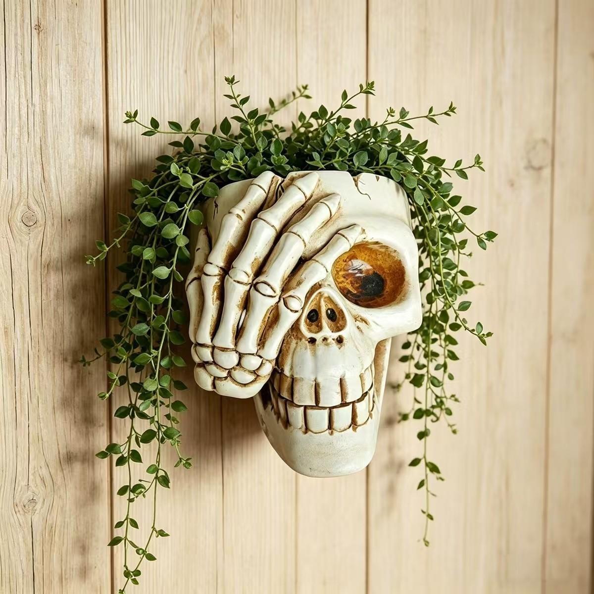 3-Piece Wall Hanging Skull Flower Pots, Decorative Resin Plant Holder, Gothic Room Decor, Vintage Inspired Home Decoration, Unique Wall Art