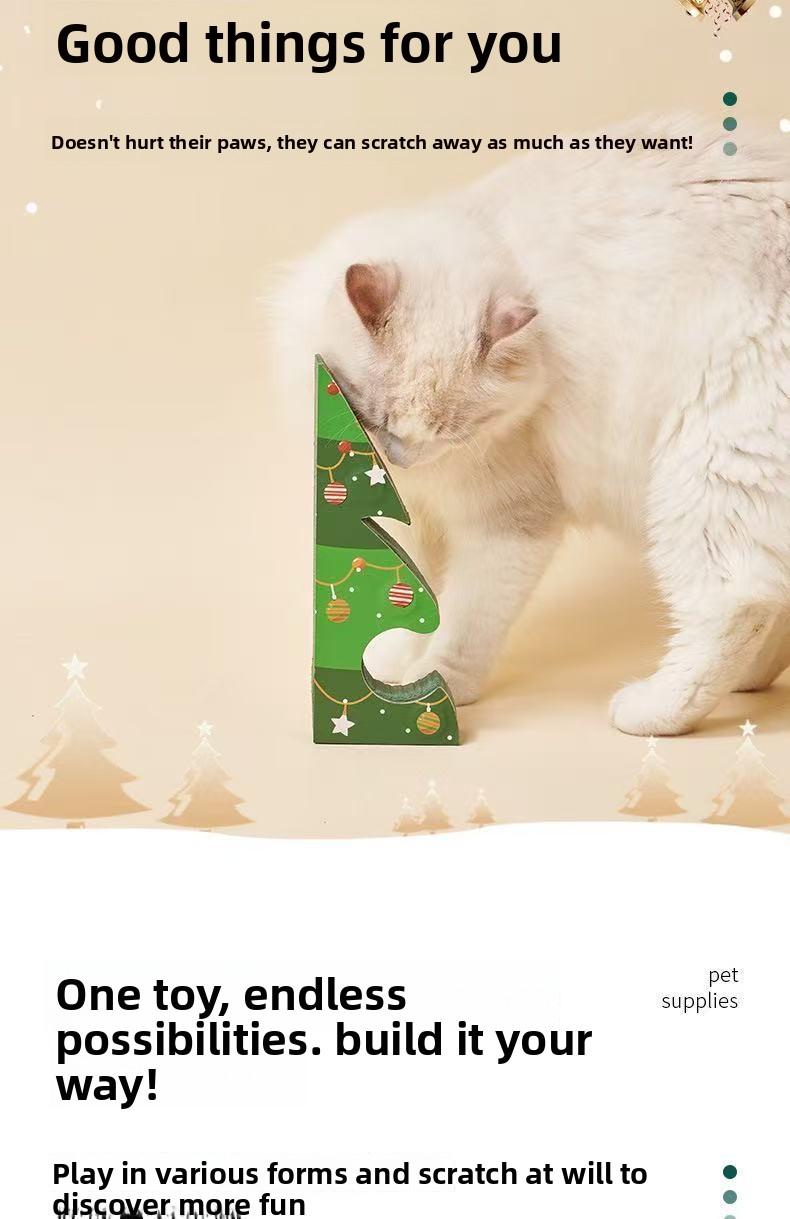 Christmas Standing Wall-mounted Wear-resistant Non-abrasive Foldable Cat Toy for Self-entertainment and Relaxation Christmas Tree Accordian Cat Scratch Board