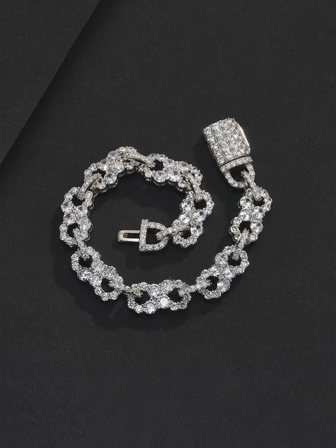 1PC ICED CHICS Eight-shaped Infinity bracelet, copper inlaid cubic zirconia, texture bracelet, Cuban Chain Bracelet, street casual style, the best gift for your partner, date, party.