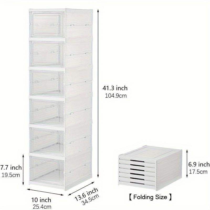 Sturdy Clear Plastic Shoe Storage Box, 6-Tier Foldable Shoe Rack with Clear Door, Stackable Shoe Container for Closet & Hallway