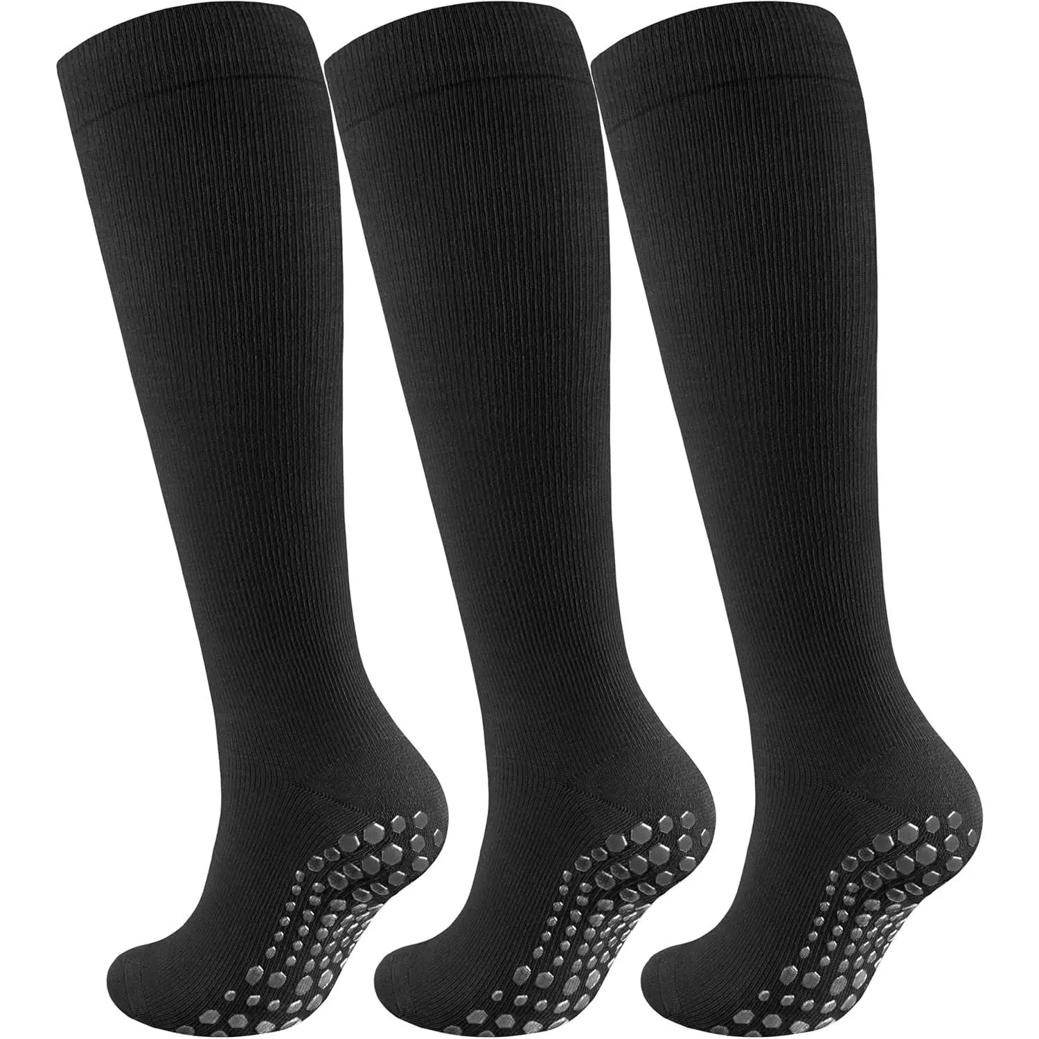 Cotton Compression Socks for Women & Men with Non-Slip Grips, 15-20mmHg Knee High Graduated Support Socks for Nurses, Pregnancy, YogaGift
