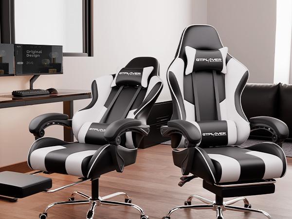 【2026  New Year Sale  】GTPLAYER Gaming Chair with Footrest & Lumbar Support, Height-Adjustable, 360° Rotatable Seat, Headrest, Metal Frame, PU Leather, Office & Gaming Use, Big & Tall