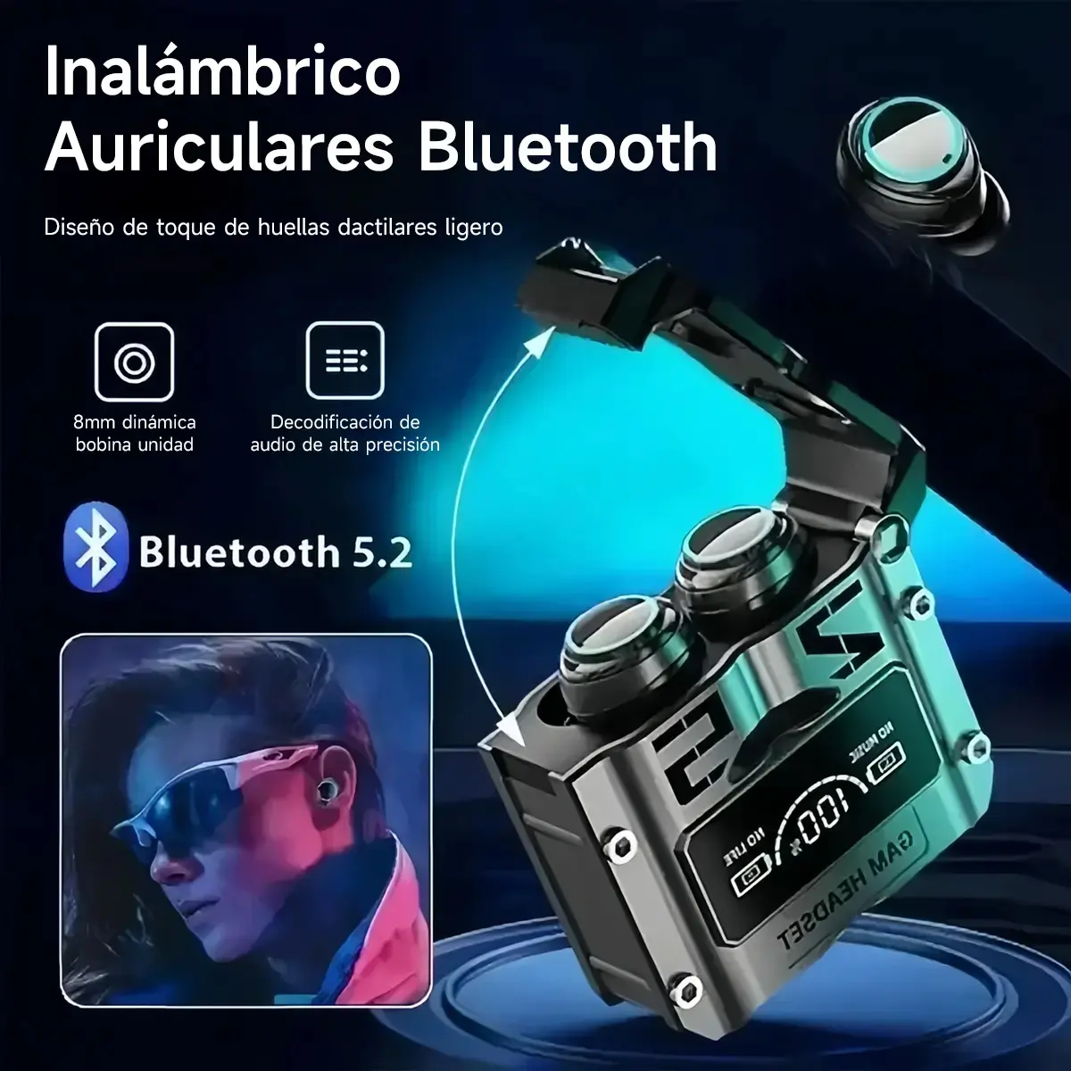 M25 Wireless Bluetooth Headphones, Noise Canceling Gaming Headphones, In-Ear, Low Latency, Long Battery Life, Mechanical Style TWS Headphones with Digital Display, Bluetooth 5.3 Audio Noise Cancellation