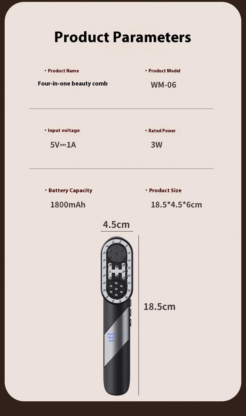 Portable 4-in-1 intelligent electric vibrating scalp massager with silicone brush, suitable for applying hair oil and promoting hair growth, head and scalp massage tool