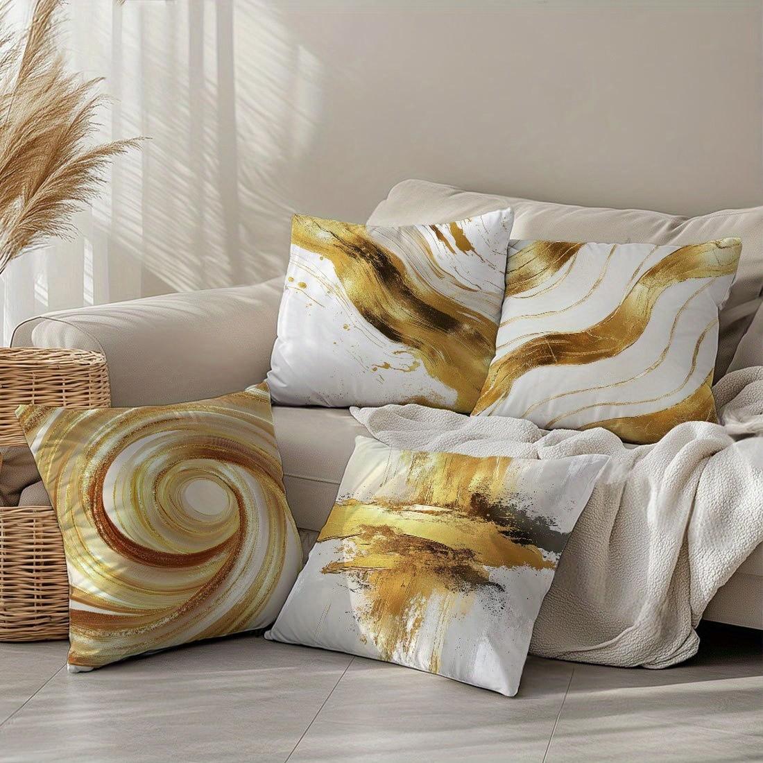 Abstract Print Decorative Pillow Covers, 4-Piece Set, Invisible Zipper, Easy to Clean, for Bedroom, Living Room, Sofa, Car, Home Decoration
