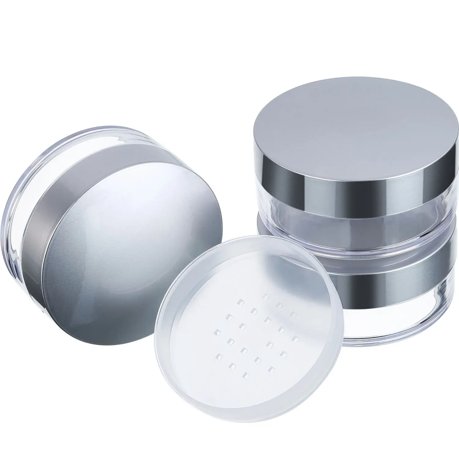 3 count 50ml Empty Loose  Containers Travel  Makeup Case Kit Refillable Portable Dusting Jars with Sifter and  for Blush Setting   Makeup (Plastic, Lid)