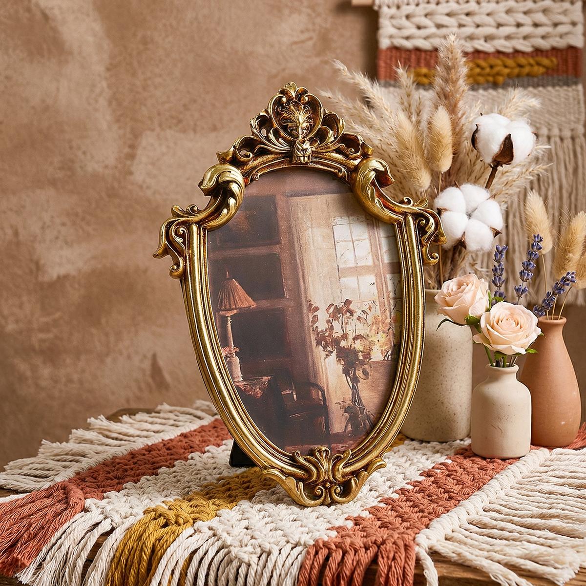 European Classical Oval Frame, Wall-Mountable or Tabletop, Includes Random Insert Paper, Ideal for Home Decor Photo Display