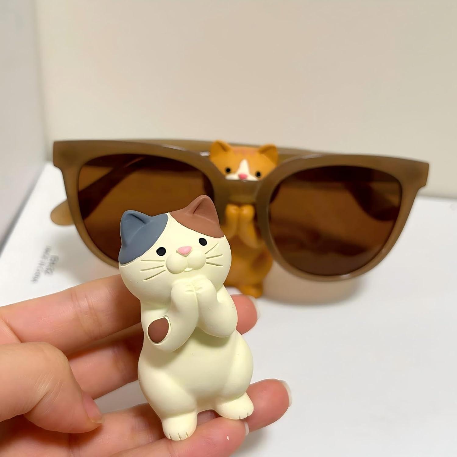 Cute Cat Design Charm Glasses Holder, 1 Count/10pcs Resin Ornament Eyeglass Glasses Holder, Creative Desktop Decoration for Home Living Room & Office & Coffee Shop