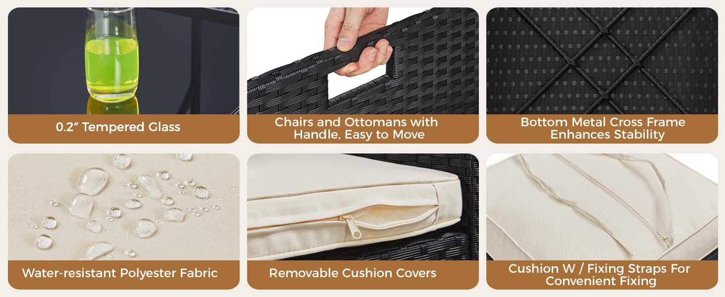 Yaheetech 9-Piece Patio Dining Sets, Outdoor Space Saving Rattan Chairs with Glass Table, Wicker Sectional Conversation Furniture Set with Removeable Cushions, Black/Beige Yaheetech 9-Piece Patio Dining Sets, Outdoor Space Saving Rattan Chairs with Glass Table, Wicker Sectional Conversation Furniture Set with Removeable Cushions, Black/Beige