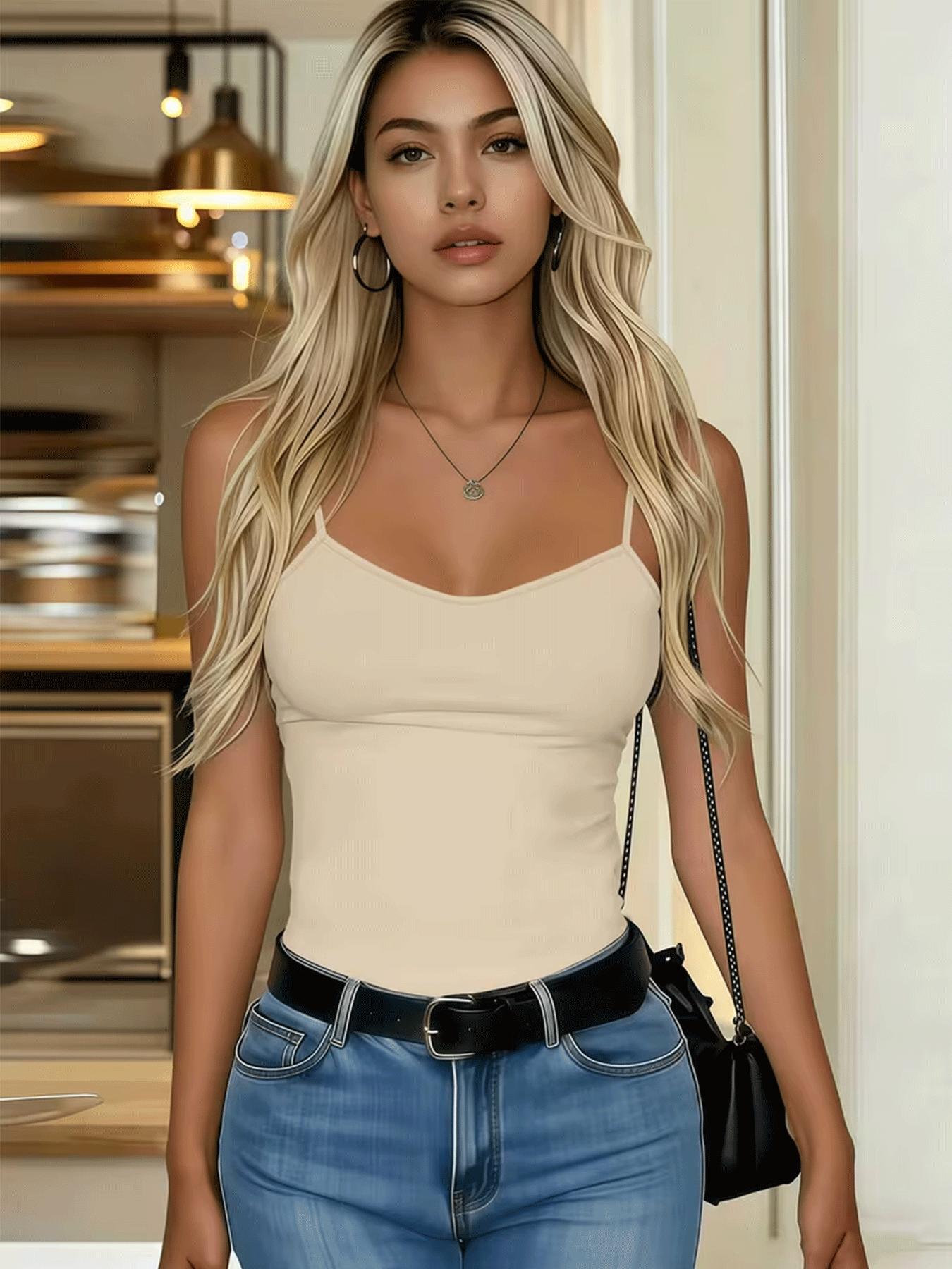 Women’s camisole – sleeveless top, no built-in bra – comfortable camisole – women’s essential slim-fit camisole – basic solid-color yoga fitness camisole