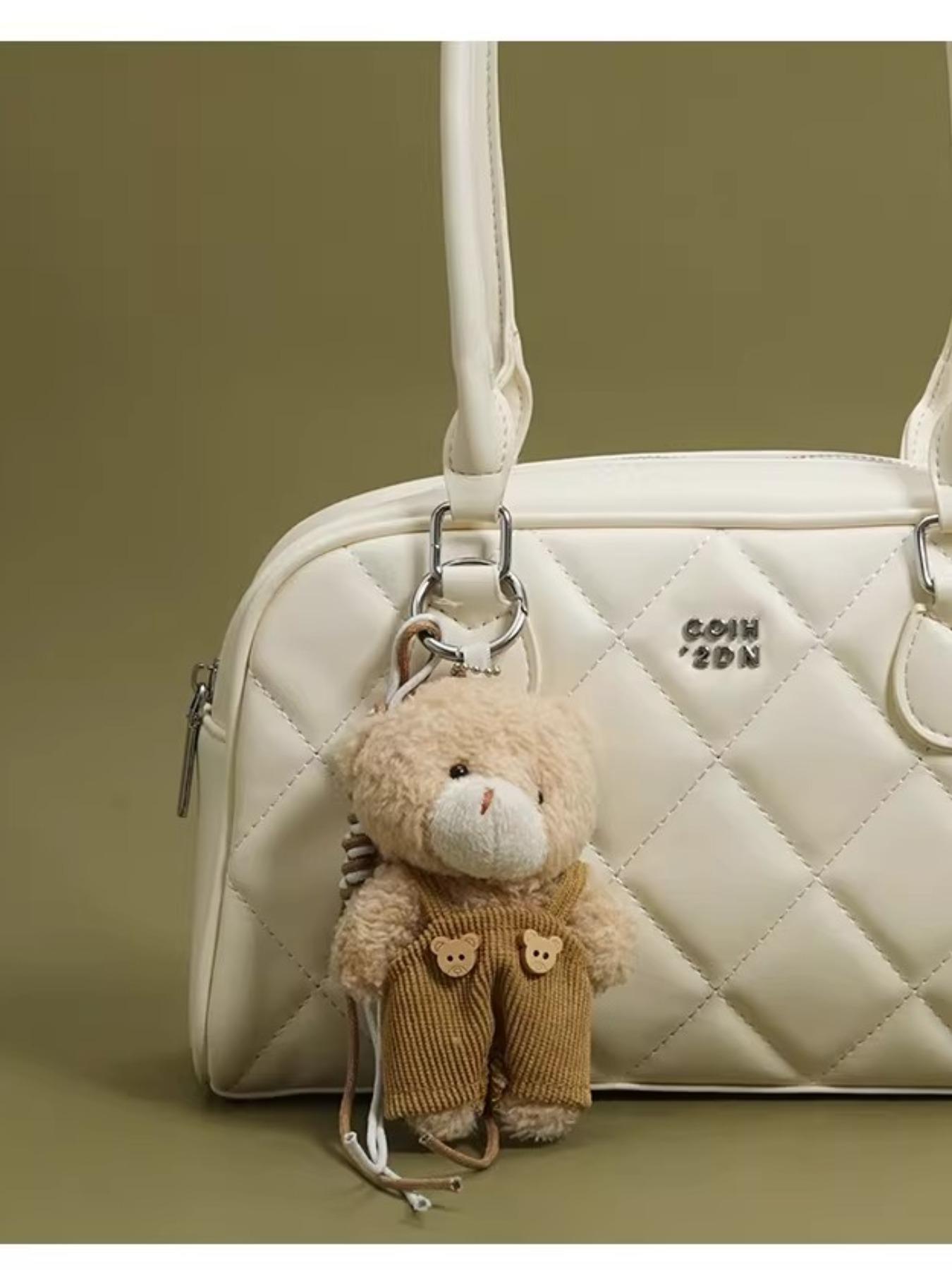 Single-shoulder bag: Cute bowling bag; Japanese sweet style artificial leather women's shoulder bag; designer custom diamond-patterned handbag; trendy retro tote bag; elegant and small daily purse; School-style commuting and date single-shoulder bag