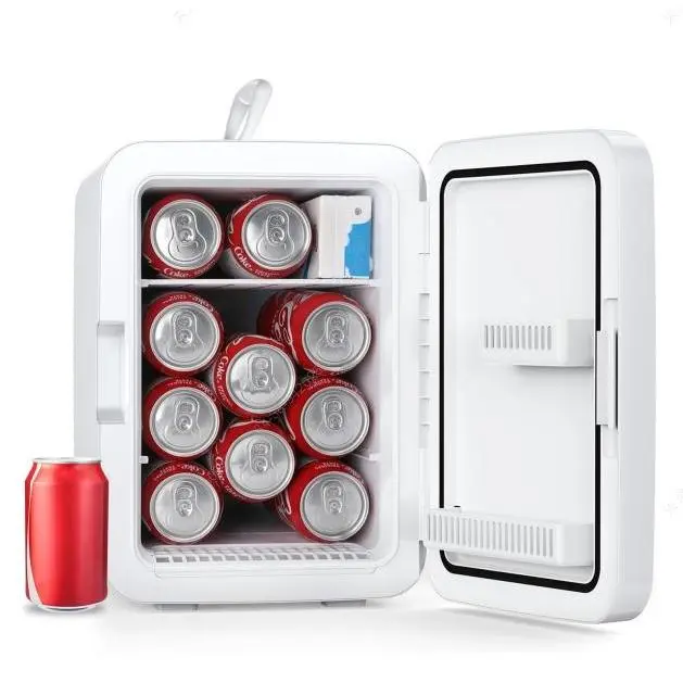 10L Compact Personal Dorm Fridge - 12V Portable Multifunctional Fast Cooling Mini Fridge Cooler, Beverage Refrigerator with AC/DC Adapters, Removable Shelf for Custom Storage, Office/Dorm Appliance