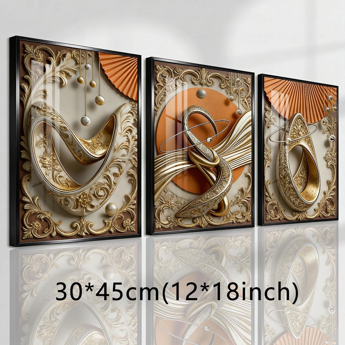 3 Counts Aluminum Alloy Framed Painting, Abstract Gold And Beige Geometric Art Pictures, Home Decoration For Living Room, Bedroom, Office, Restaurant, Hallway Wall Decor, Odorless Print Artwork, Luxury Perfect Gift For Friends And Family