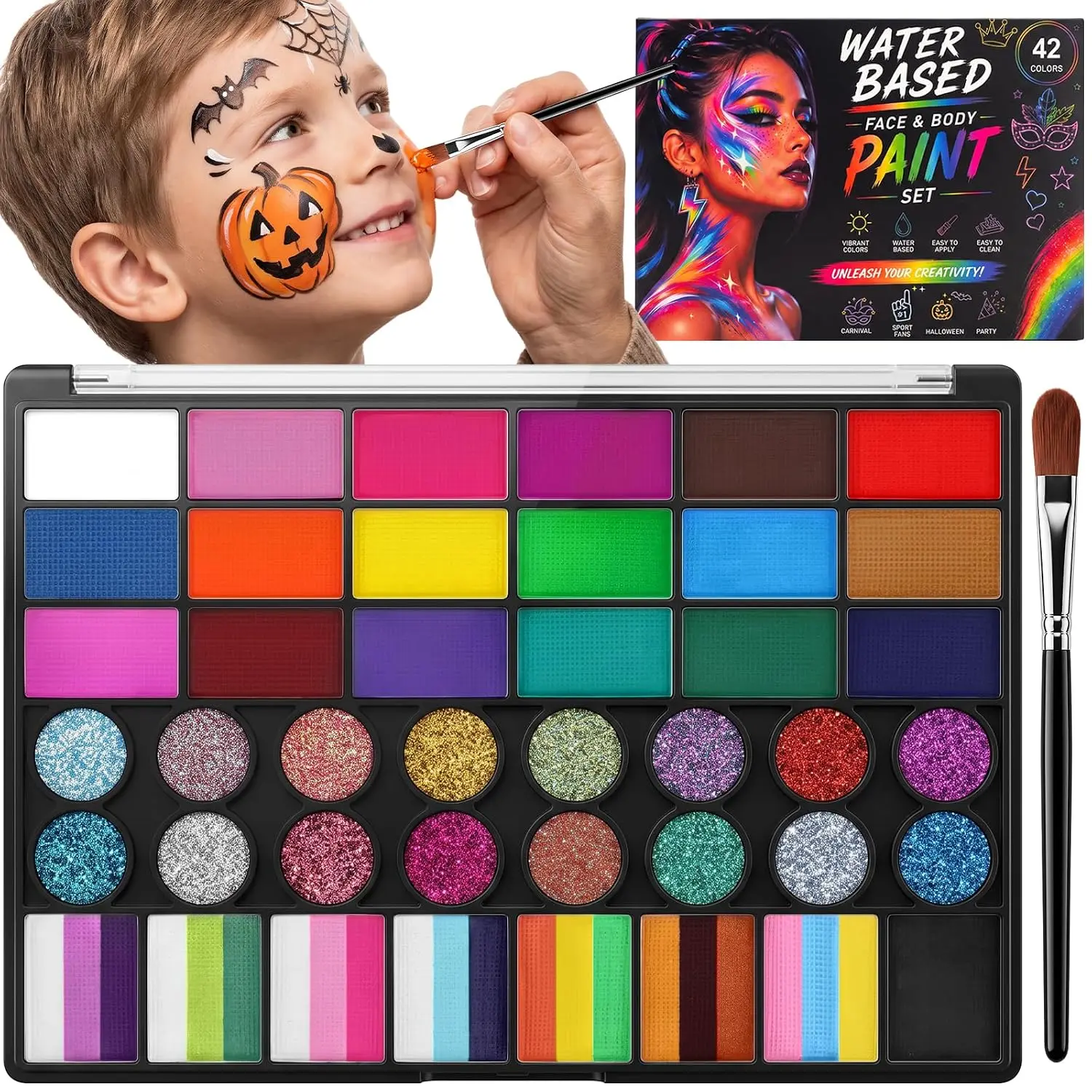 42-Color Professional Kids' Face Painting Cosmetic Kit, Body Makeup for Beauty & Personal Care