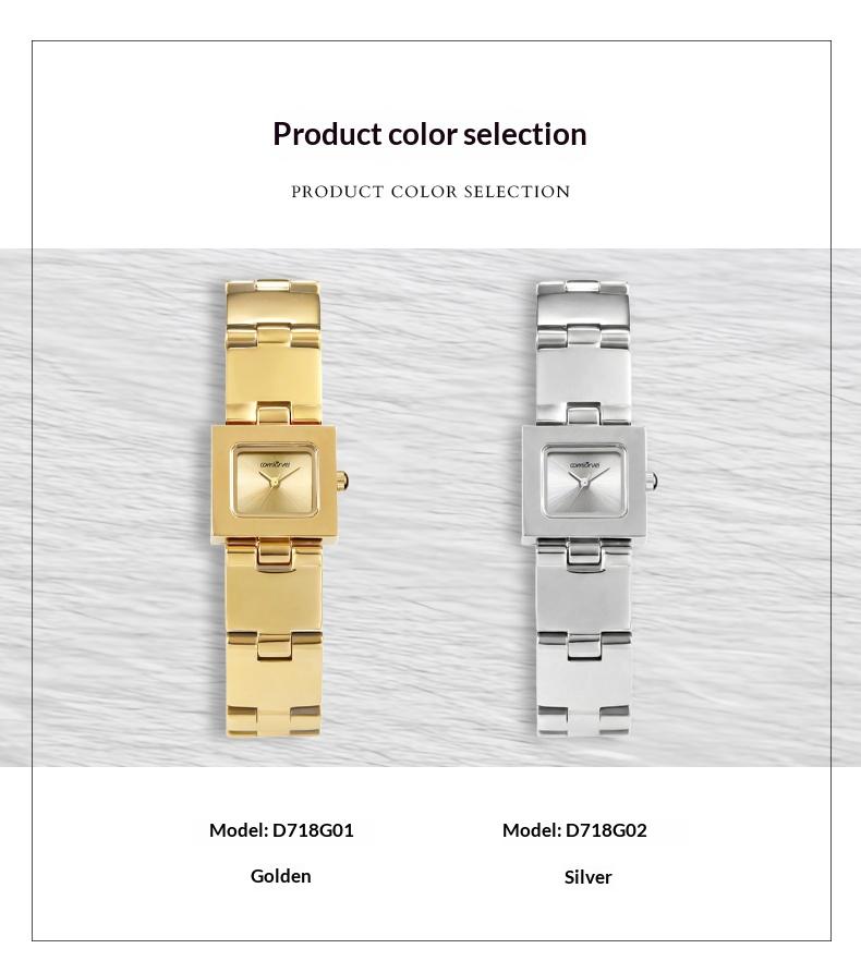 Ladies' luxurious square watch, designed with gold and silver colored stainless steel, with 30-meter water resistance. This fashionable and elegant timepiece is an exquisite gift for her.