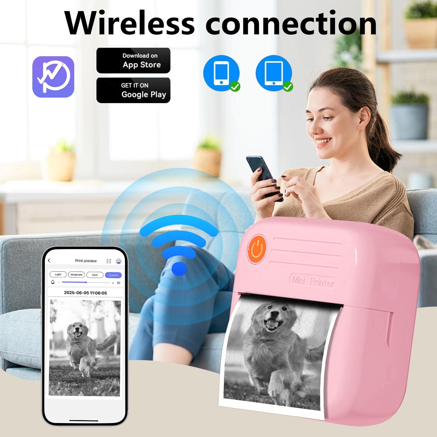 Mini Bluetooth-compatible Compatible Thermal Pocket Printer, Inkless Portable Printer, Ideal for Notes and Gifts, Print Photos, Memos, Lists, Diaries