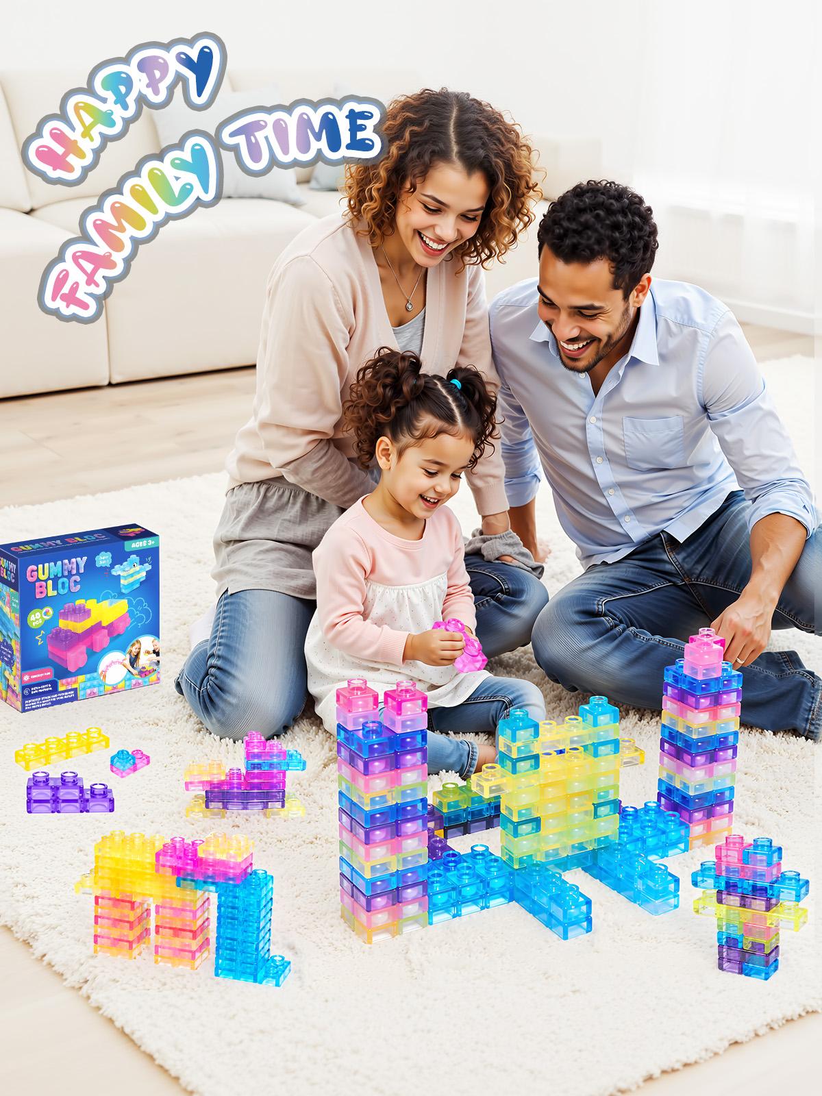 Soft Jelly Blocks, Squishy Multi-color Stacking Jelly Building Blocks Toy Set, Non-toxic Sensory Tactile Play Toy, Safe, Squishy, Squeezable & Stretchable Fun, Puzzle Blocks for Kids Early Learning, Preschool STEM Creative Construction, Age 2+