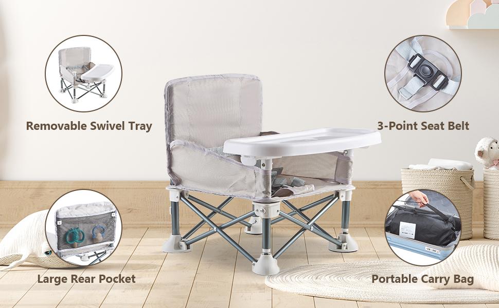 0–18 Months Portable Baby High Chair, Foldable Travel High Chair for Babies & Toddlers, Lightweight Feeding Booster Seat with Tray & Safety Harness, Compact Dining Chair for Home, Restaurant & Outdoor Use