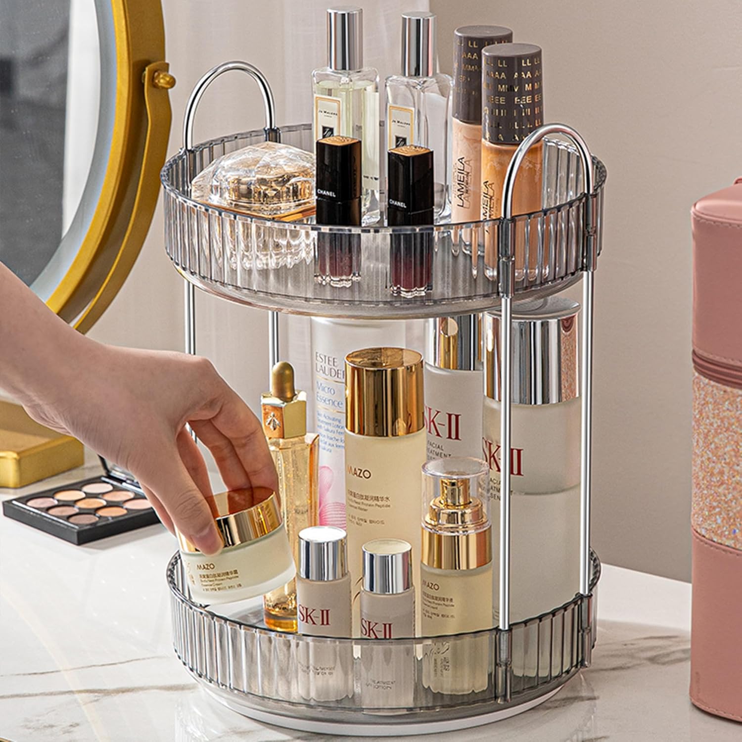 360° Rotating Makeup Organizer - Large Capacity Cosmetic and Skincare Dresser | Spinning Perfume Organizer Vanity Shelf for Makeup, Perfume, and Skincare (3 Tiers) ,Deals for you days Metal Boxes