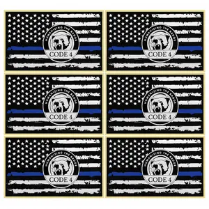 6PCS Thin Blue Line American Flag Stickers with Code 4 Bear Badge, Police Support Vinyl Car Decals, Waterproof Law Enforcement Stickers for Car Windows, Trucks, Bumpers, Laptops