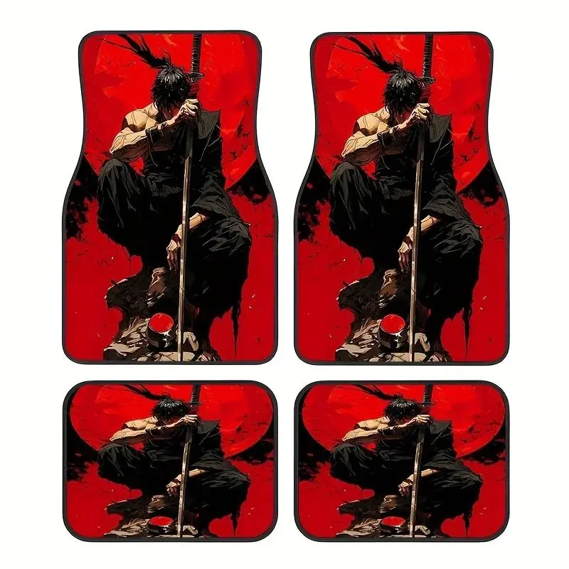 4pcs Set Of Rubber Mats Featuring Anime Character Designs, Universal Non-Slip Carpets, Easy To Clean Car Made Of Synthetic Rubbe