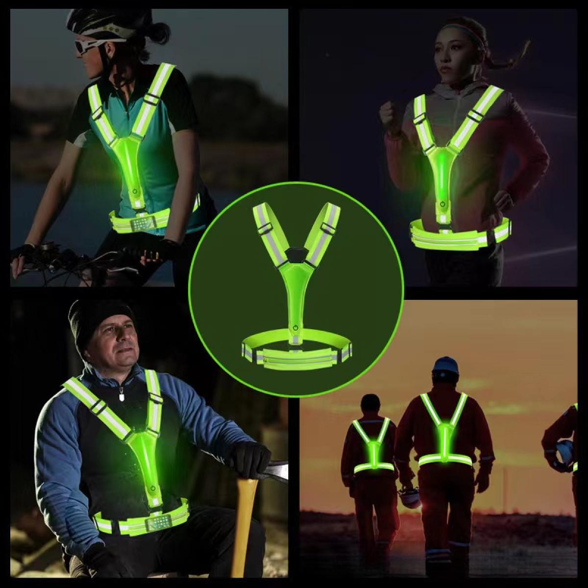 Reflective Vest for Outdoor Night Running and Cycling, LED Adjustable Light Vest with Bag, Protective Storage Vest for Highway Commute