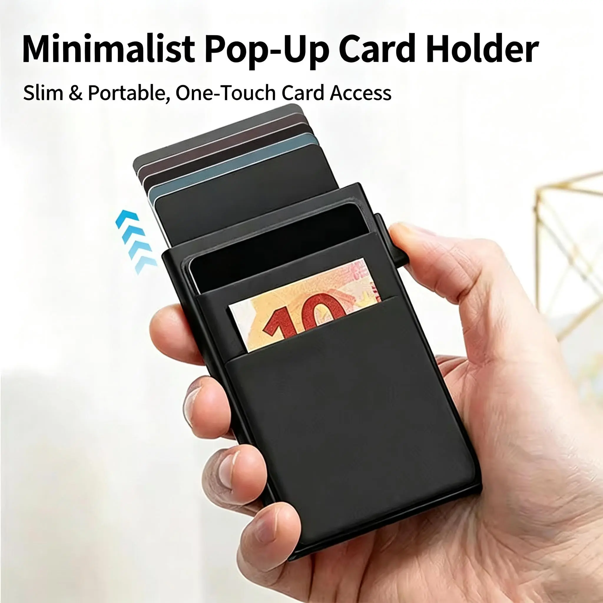 Slim Smart Aluminum Card Holder Mens Wallet Minimalist Leather RFID Blocking Metal Pop Up Wallet
