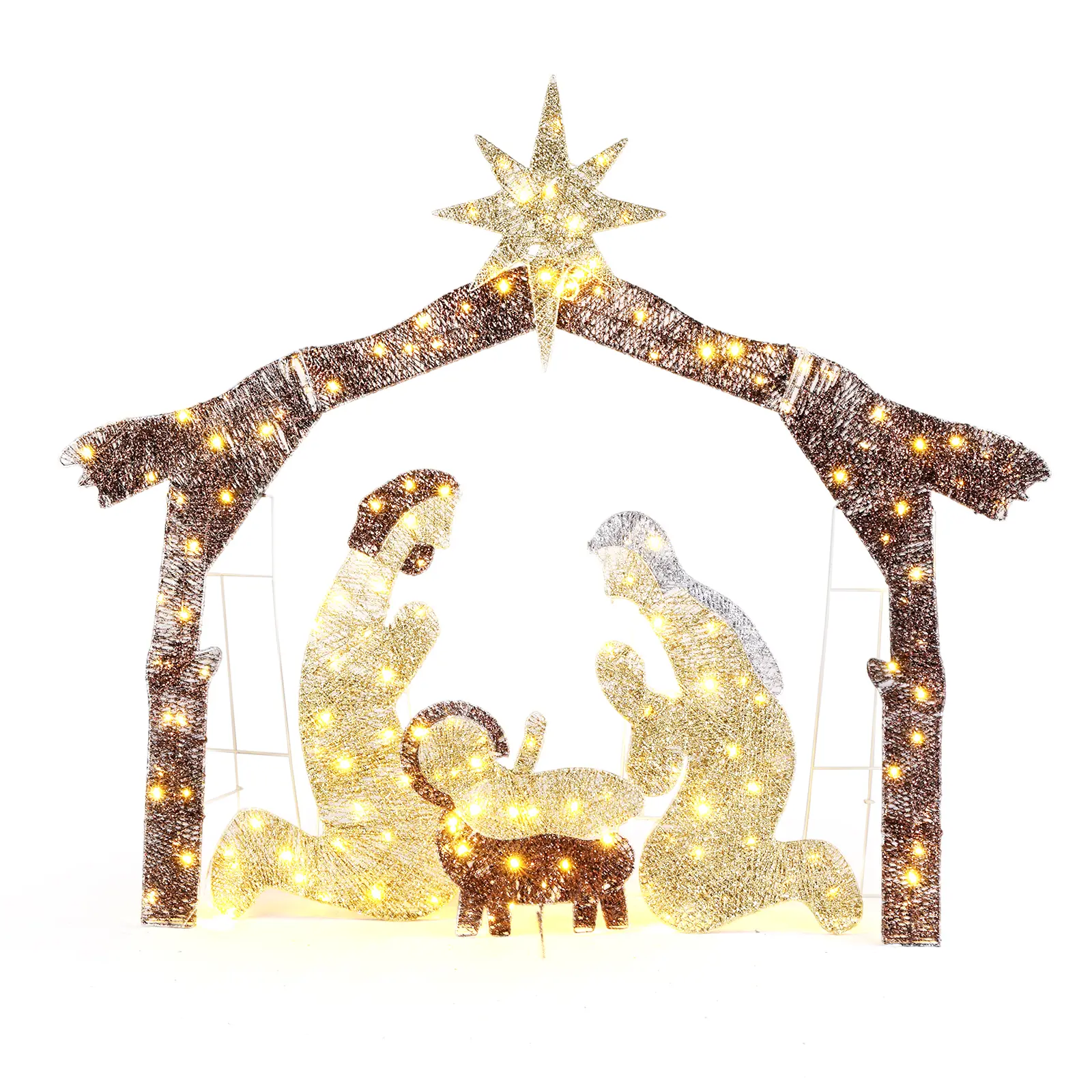 LED Christmas Nativity Scene Outdoor Lights - Bethlehem Stable Decoration with Holy Family, Star - Large Festive Outdoor Decor for Lawn, Garden, Holiday Party Displays ornament