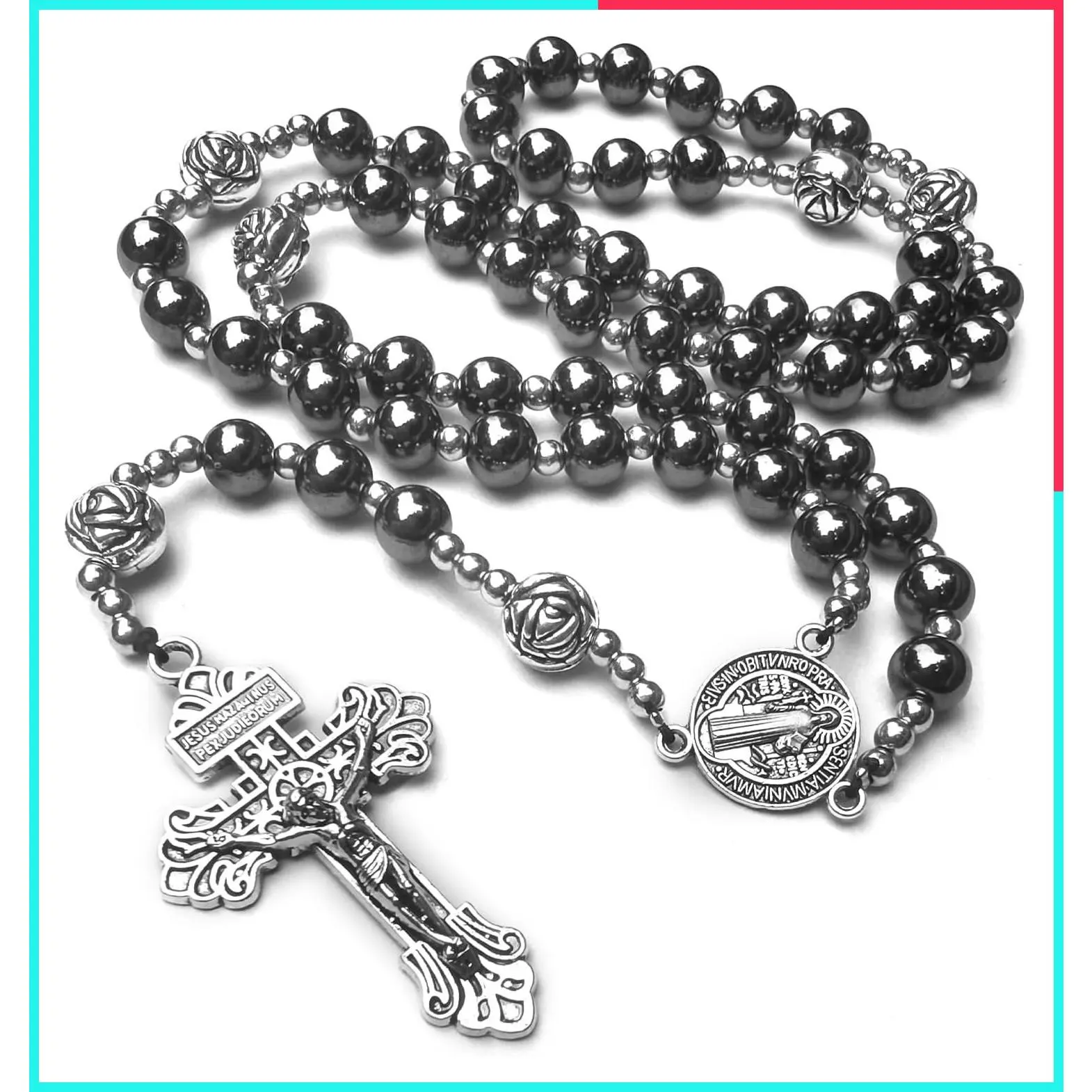 8mm Hematite Catholic Rosary Beads for Men and Women | Black Prayer Rosary, Baptism Gift for Boys, First Communion Rosary for Boys and Girls