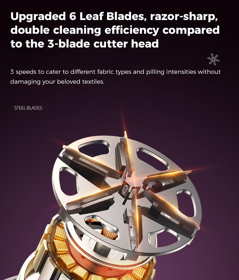 Rechargeable Fabric Shaver with 2 Replaceable Stainless Steel 6-Leaf Blades(1 Free Extra Included) | Lint Remover with 3-Speed Settings & LED Display - Efficient Sweater and Lint Shaver for Clothes, Removing Fuzz, Lint Balls, Pills.Christmas Gift