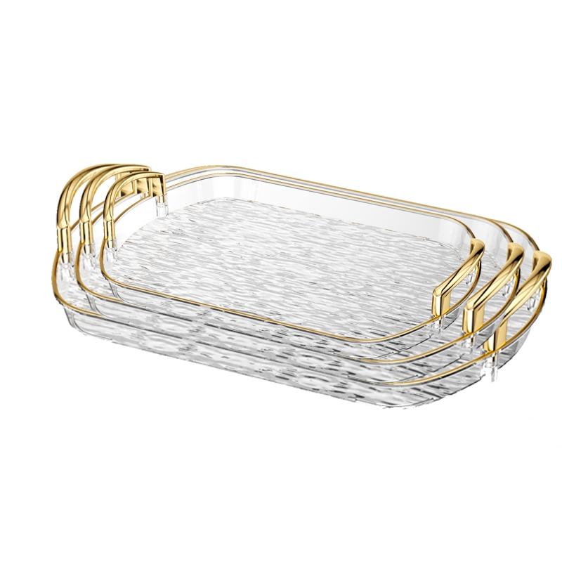 3 Pack Serving Tray with Handles, Stackable Reusable Trays for Serving Food, Plastic Serving Platters for Party, Charcuterie, Fruit, Appetizer, Salad Serving Plates