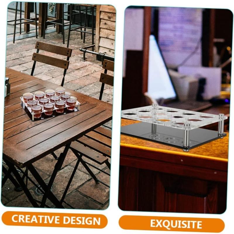 Acrylic Whiskey Display Rack for Home Parties, 12 Shot Glass Dispenser + Tray Combo, Space-Saving Design, Easy to Clean