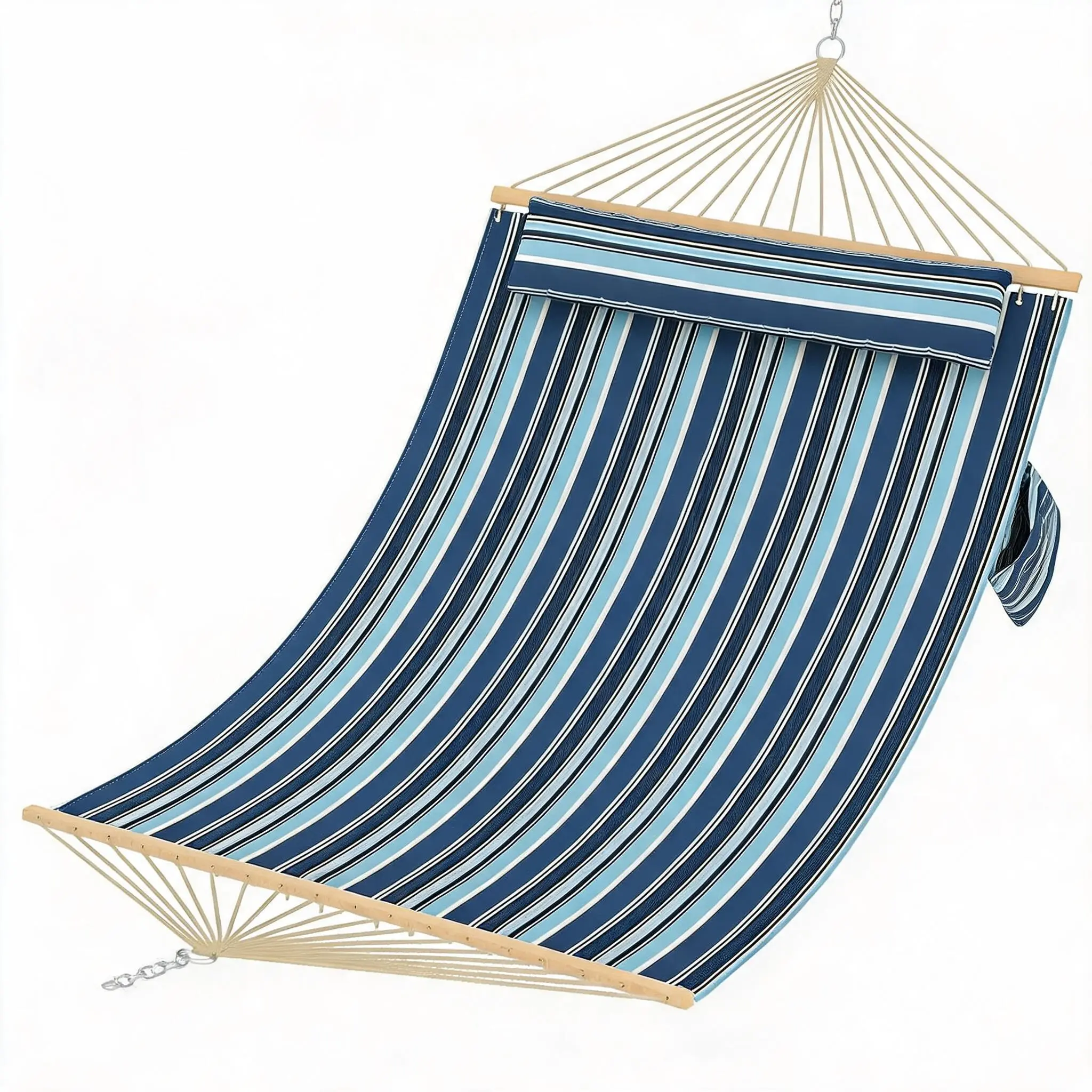 Quilted Double Hammock For 2 Adults – Extra Large Swing Bed With Hardwood Spreader Bars, Detachable Pillow, Weather-Resistant, 450lbs Capacity – Outdoor Patio Garden Lounger – Multiple Colors Available