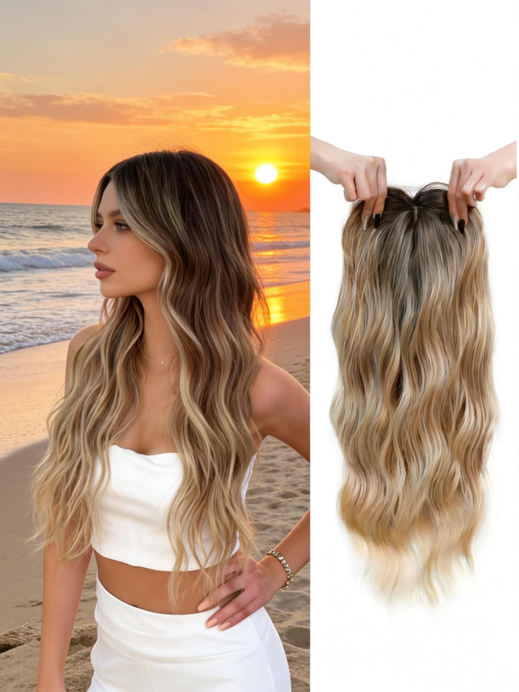 Street Style Blonde Wig! Long Loose Wave Hair Extensions, Natural Dark Root Balayage, Perfect for City Outings & Daily Fashion Looks 🏙️