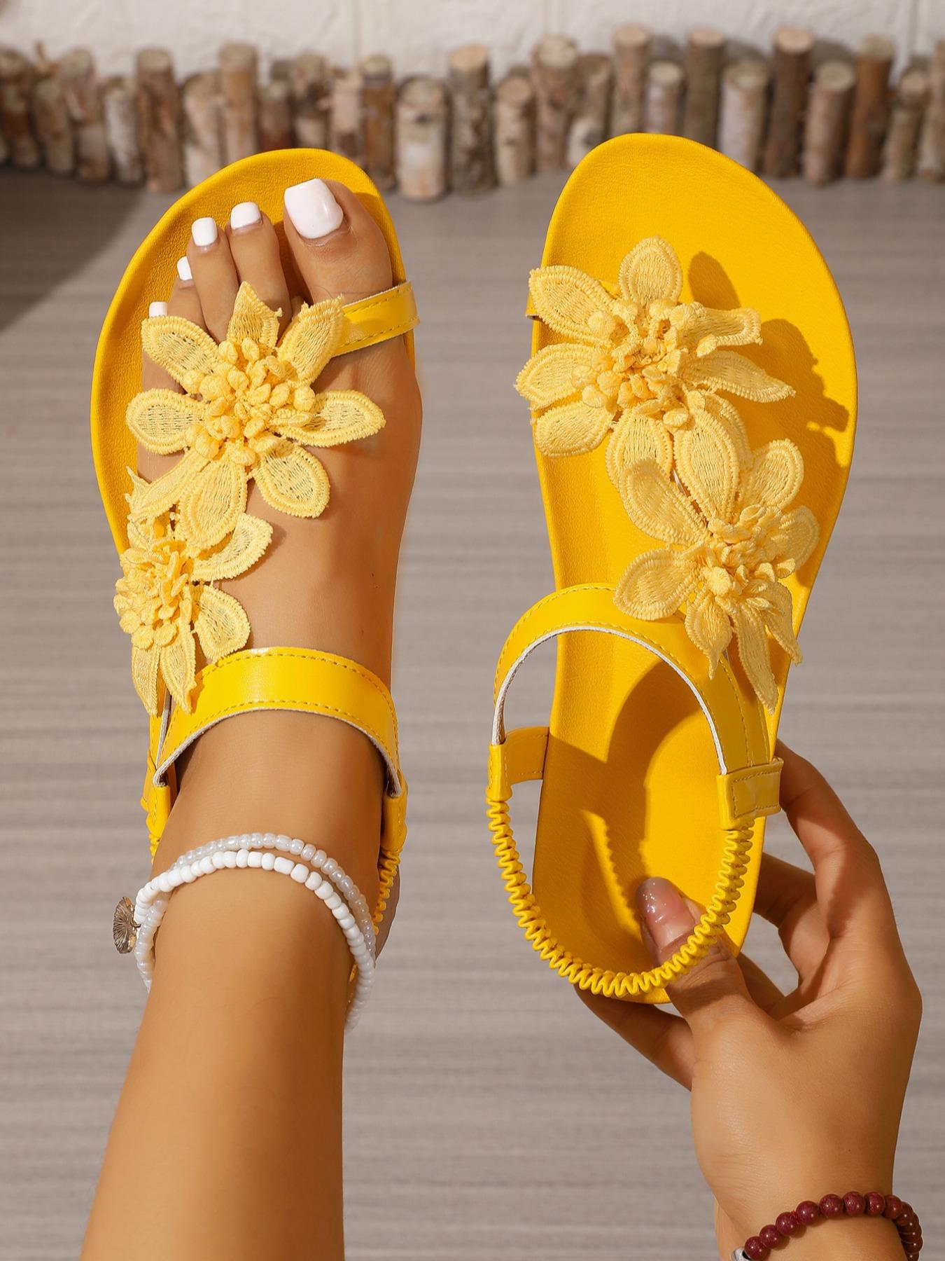 Women's Elegant Floral Sandals, Summer Fairy Tale Style, Toe Thong Design, Textile Upper, Anti-Slip Rubber Sole, Medium Width