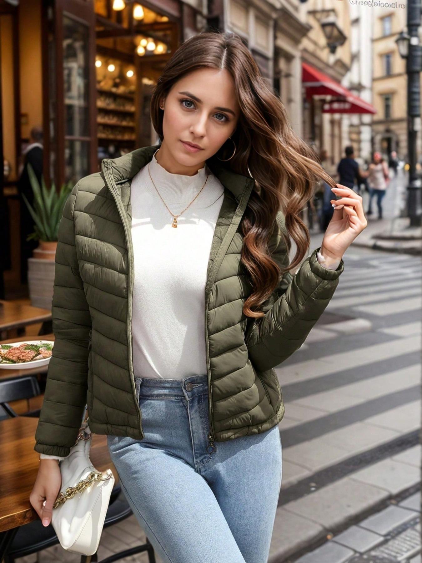 Geschallino Women's Lightweight Fitted Winter Cotton Jacket with Pockets, Casual Fall & Winter Hooded Coat for Daily Commute