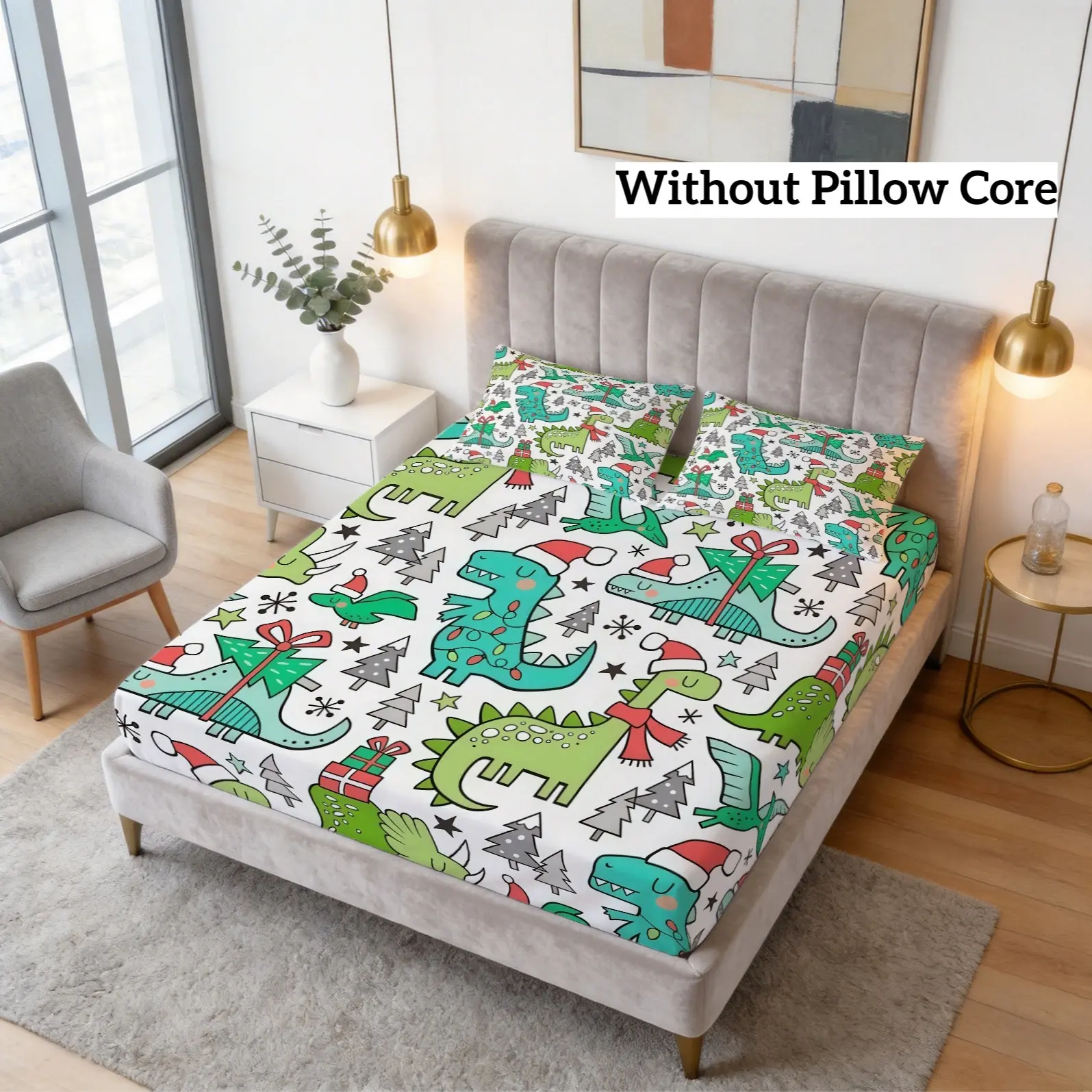 Bed Sheet Set With Cartoon Dinosaur Christmas Print Pattern, Fashionable Bedding Decoration, 1 Bed Sheet Paired With 2 Pillowcases (Excluding Pillow Core), Suitable For Bedroom Decoration And Gifts For Teenagers And Adults